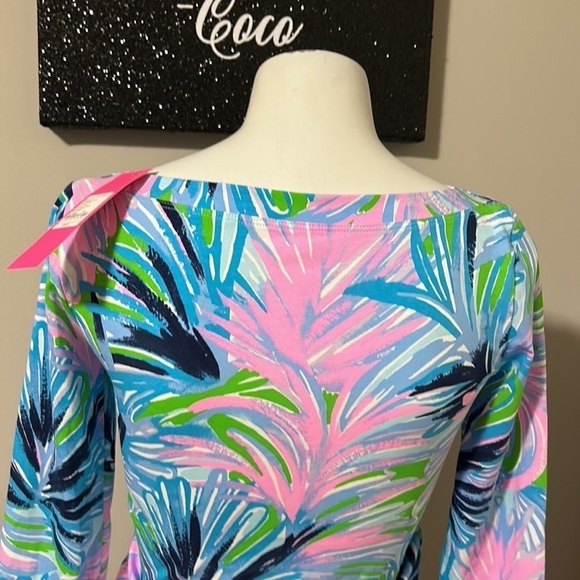 Lilly Pulitzer Aleah Top Gecko Green Beach Bash Shirt Coastal Beach XS NEW - Picture 8 of 10